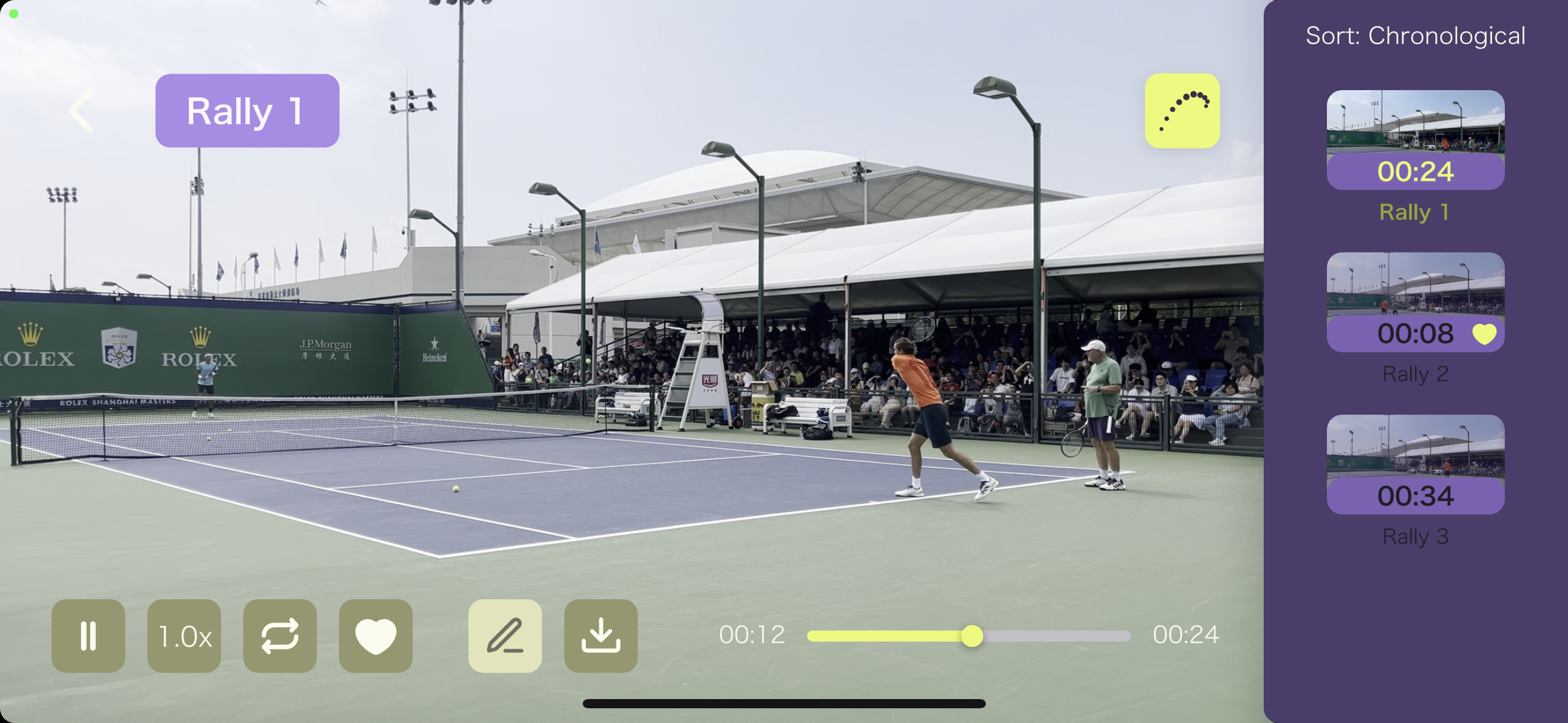 SmartHit Tennis app interface